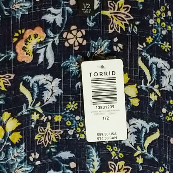 TORRID MIXED FLORAL PRINT GAUZE LONGLINE KIMONO - Picture 2 of 4